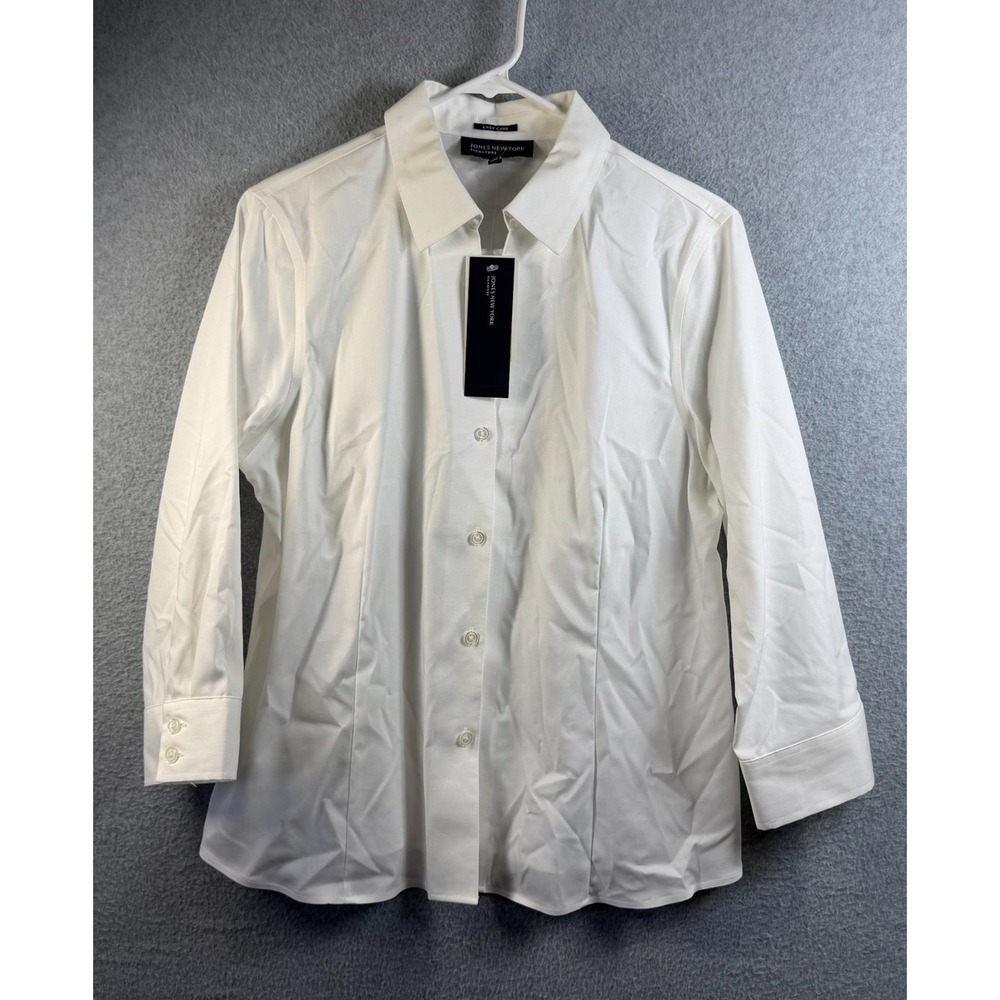 Jones New York Signature Shirt Womens L White Button Up Easy Care